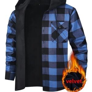 Men's Blue and Black Checkered Jacket
